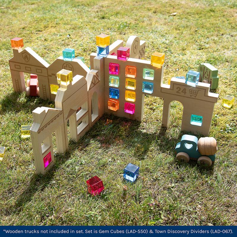 Color & Light Town Builder Set | Wooden Dividers with Gem Cubes