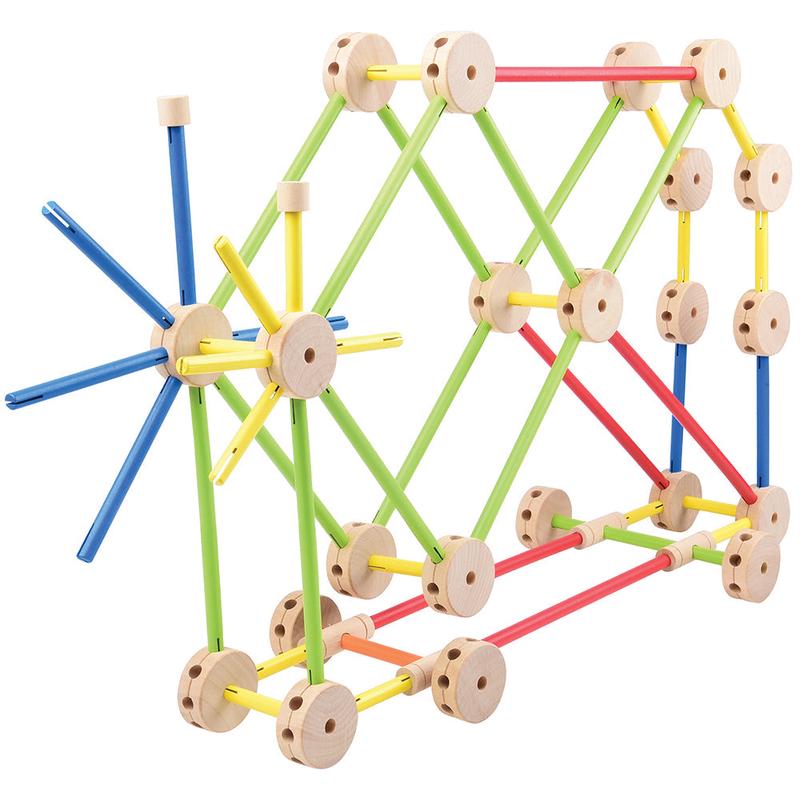 Classic Wood Builder 208-Piece STEM Construction Set | Hardwood Rods & Connectors for Creative Building Play