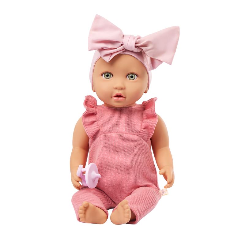LullaBaby - Doll Girl w/Pink Romper Green Eyes & Fair Skin Tones