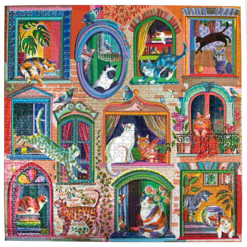 Piece&Love Cats in Window - 1000 pc Colorful Jigsaw Puzzle