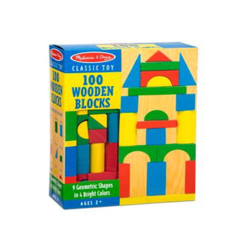 Melissa & Doug 100-Piece Painted Wood Blocks Set - Colorful Building Toy