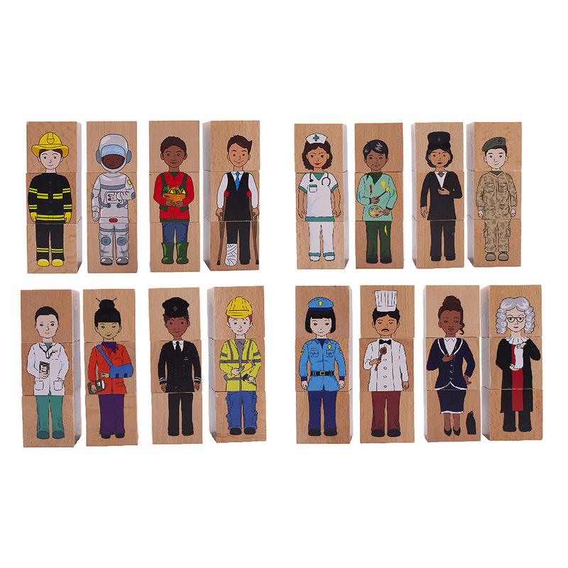 The Freckled Frog Career Mix \'N Match Wooden Blocks - Diverse Professions Set